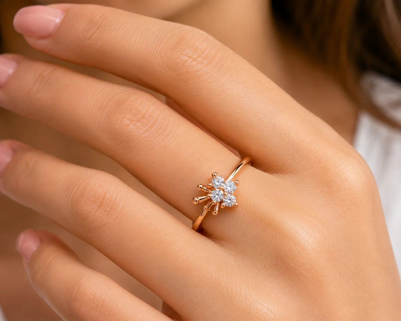Polished elegant rose gold diamond ring — view 4
