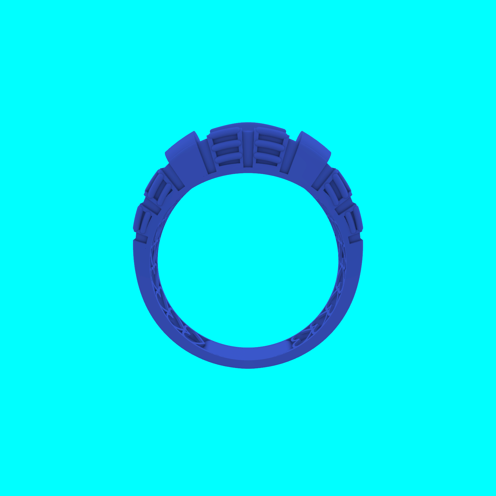 Wide Ring with Ribbed Geometric Panels — view 3