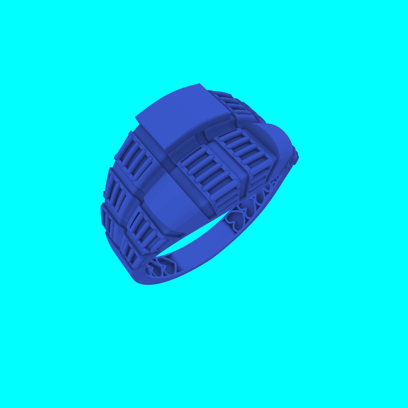 Wide Ring with Ribbed Geometric Panels