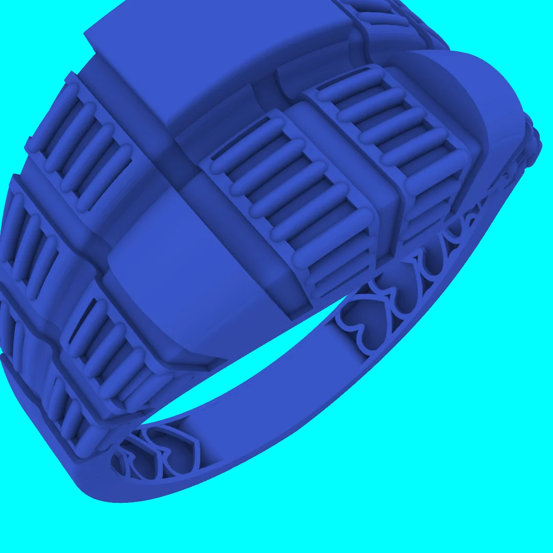 Wide Ring with Ribbed Geometric Panels — view 2