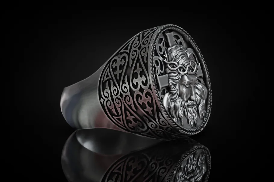 Jesus Christ Crown of Thorns Signet Ring — view 2