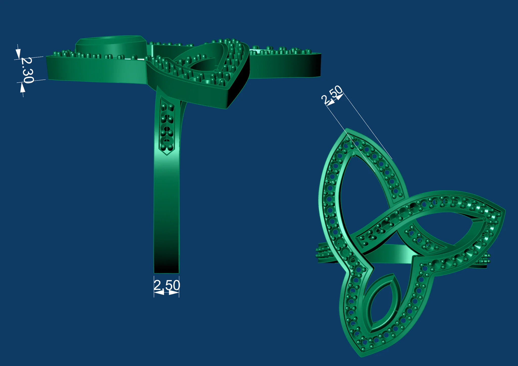Marquise Gemstone Knot Ring Jewelry 3D Model — view 7