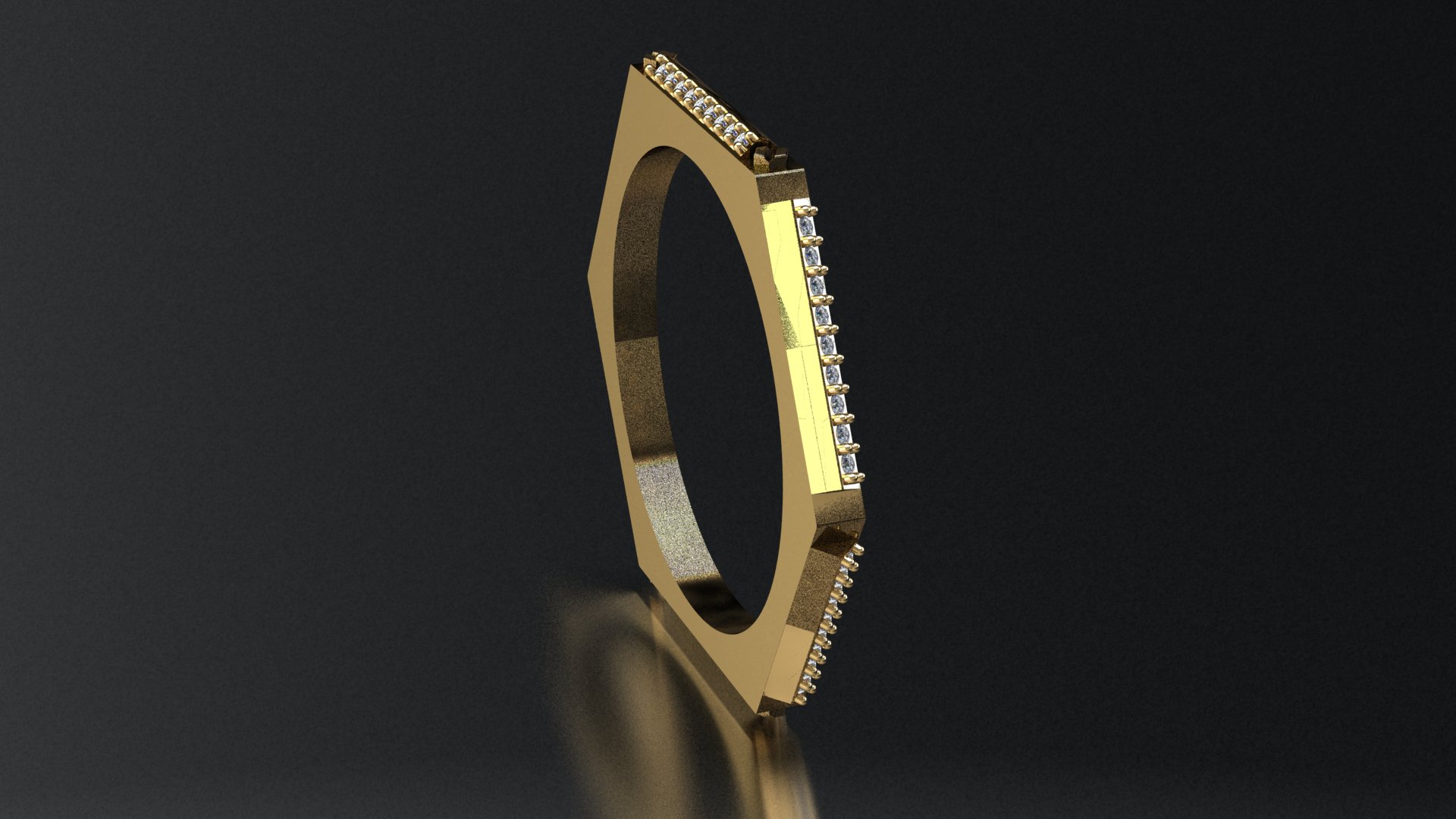 Modern Hexagonal Diamond Row Ring — view 4