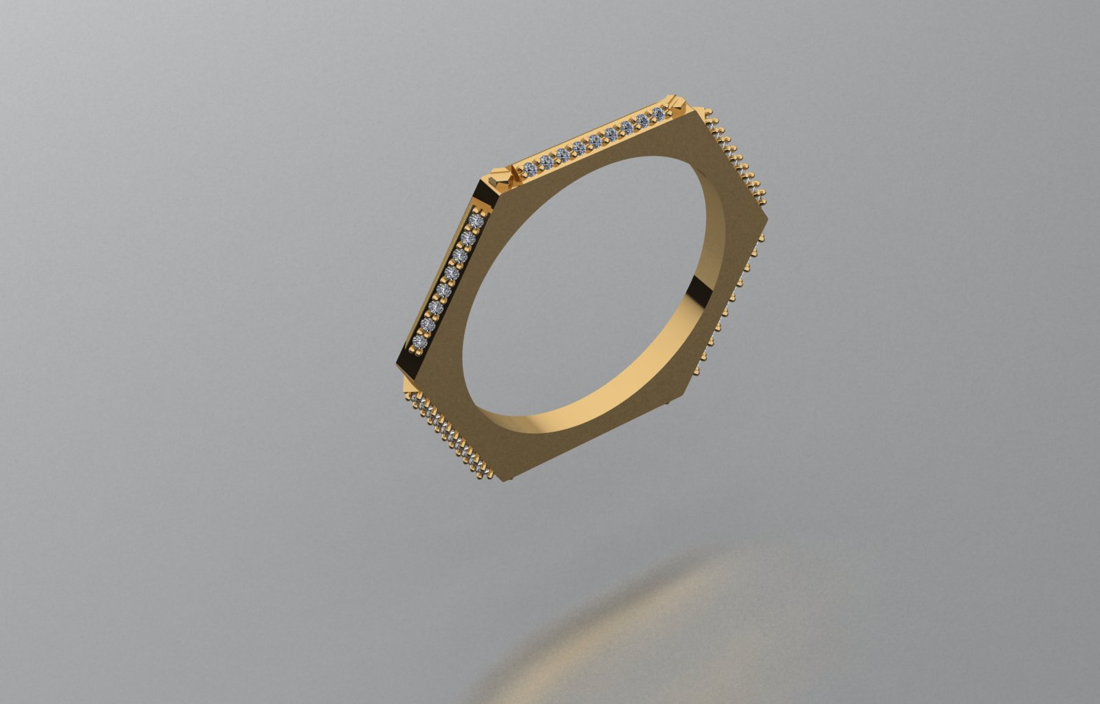 Modern Hexagonal Diamond Row Ring