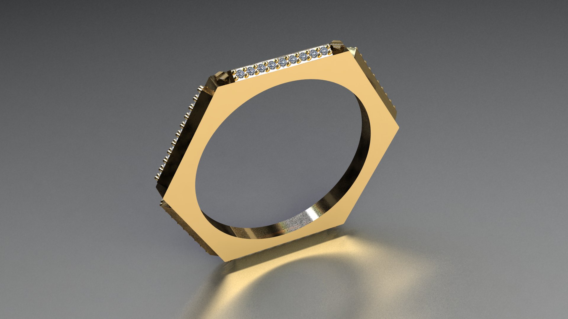 Modern Hexagonal Diamond Row Ring — view 2