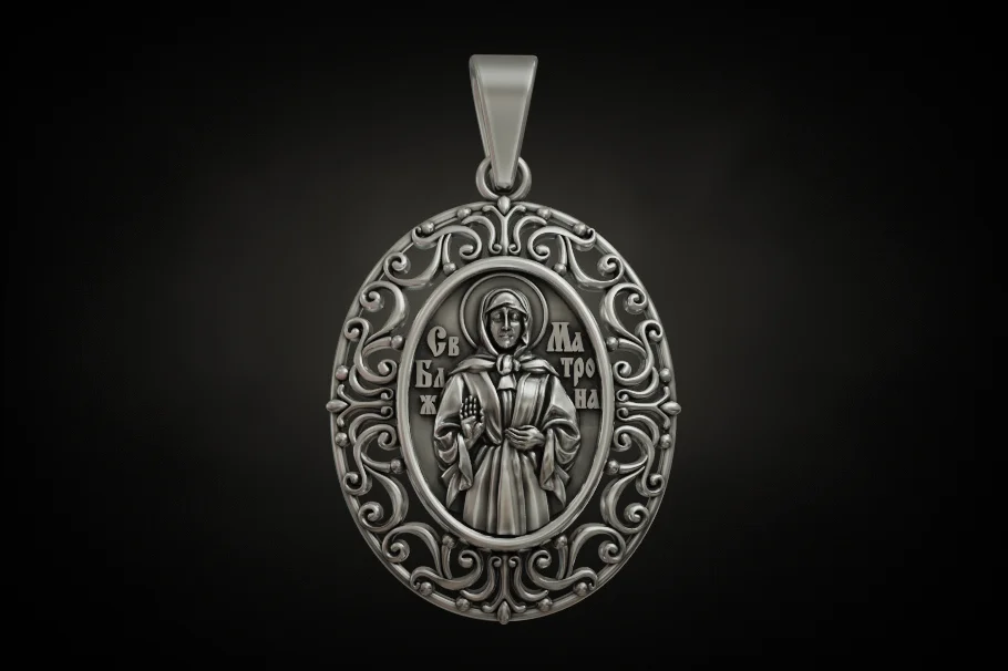 Saint Matrona Orthodox Openwork Icon Pendant — view 2