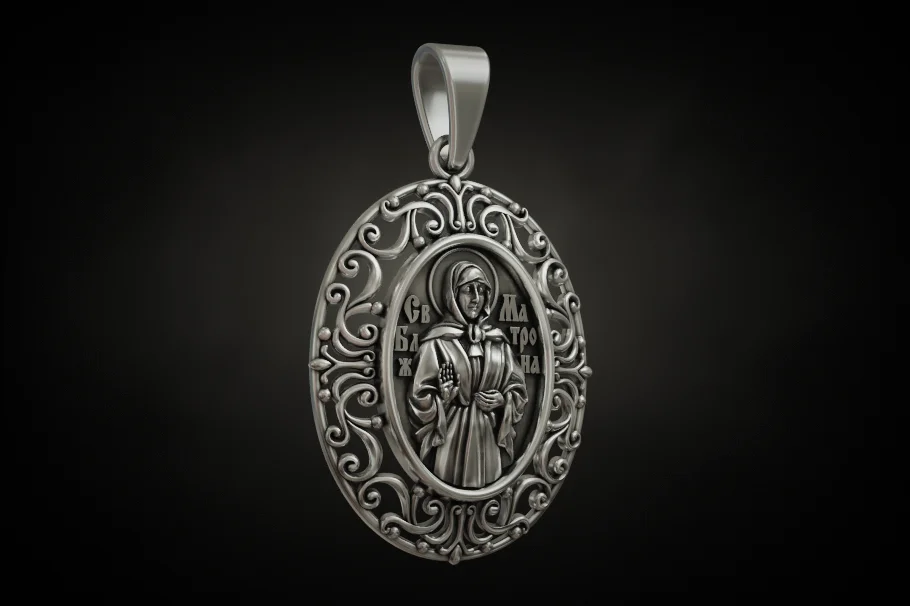 Saint Matrona Orthodox Openwork Icon Pendant — view 3