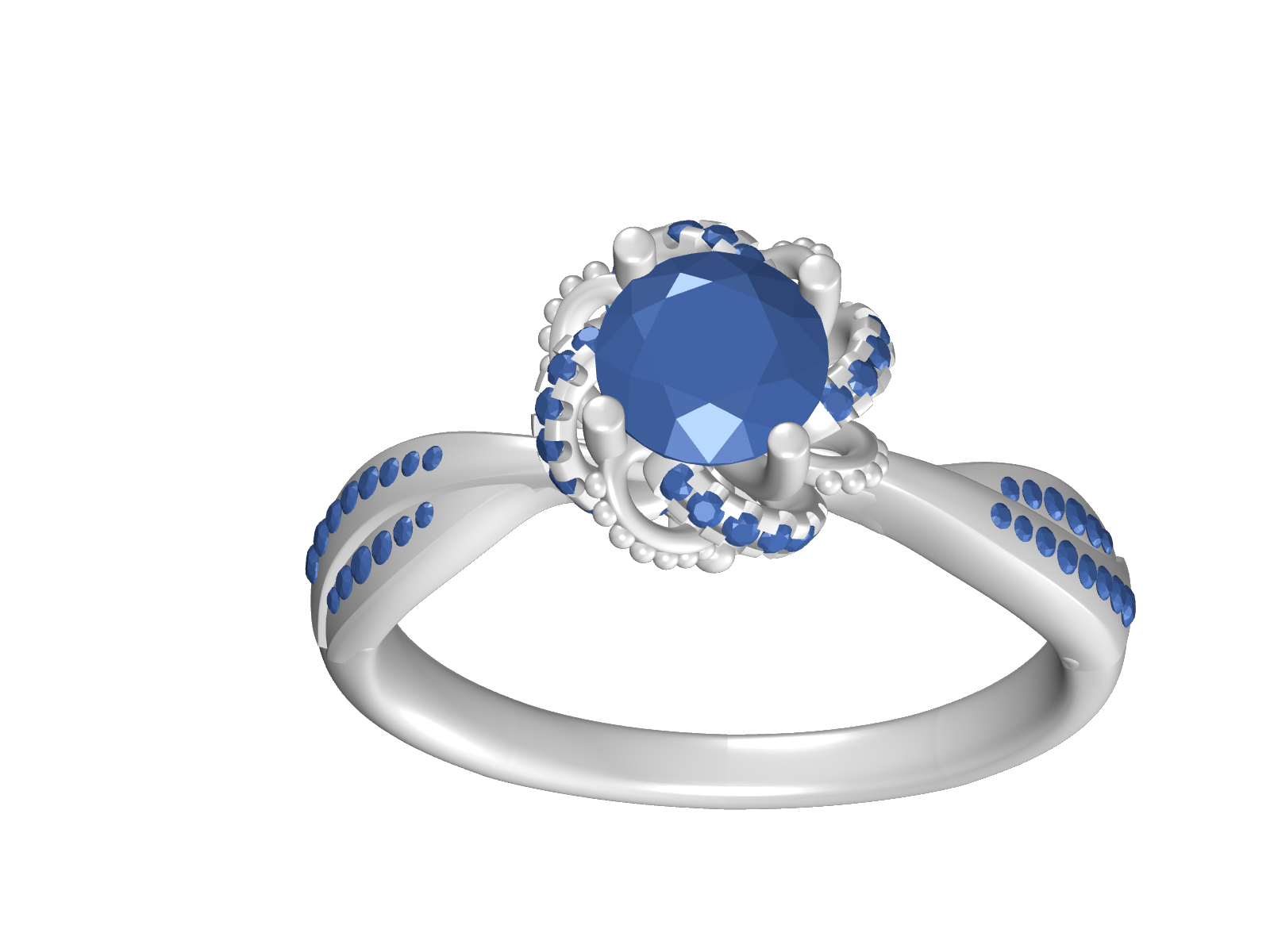 Scalloped Halo Ring with Twisted Pavé Shank — view 7