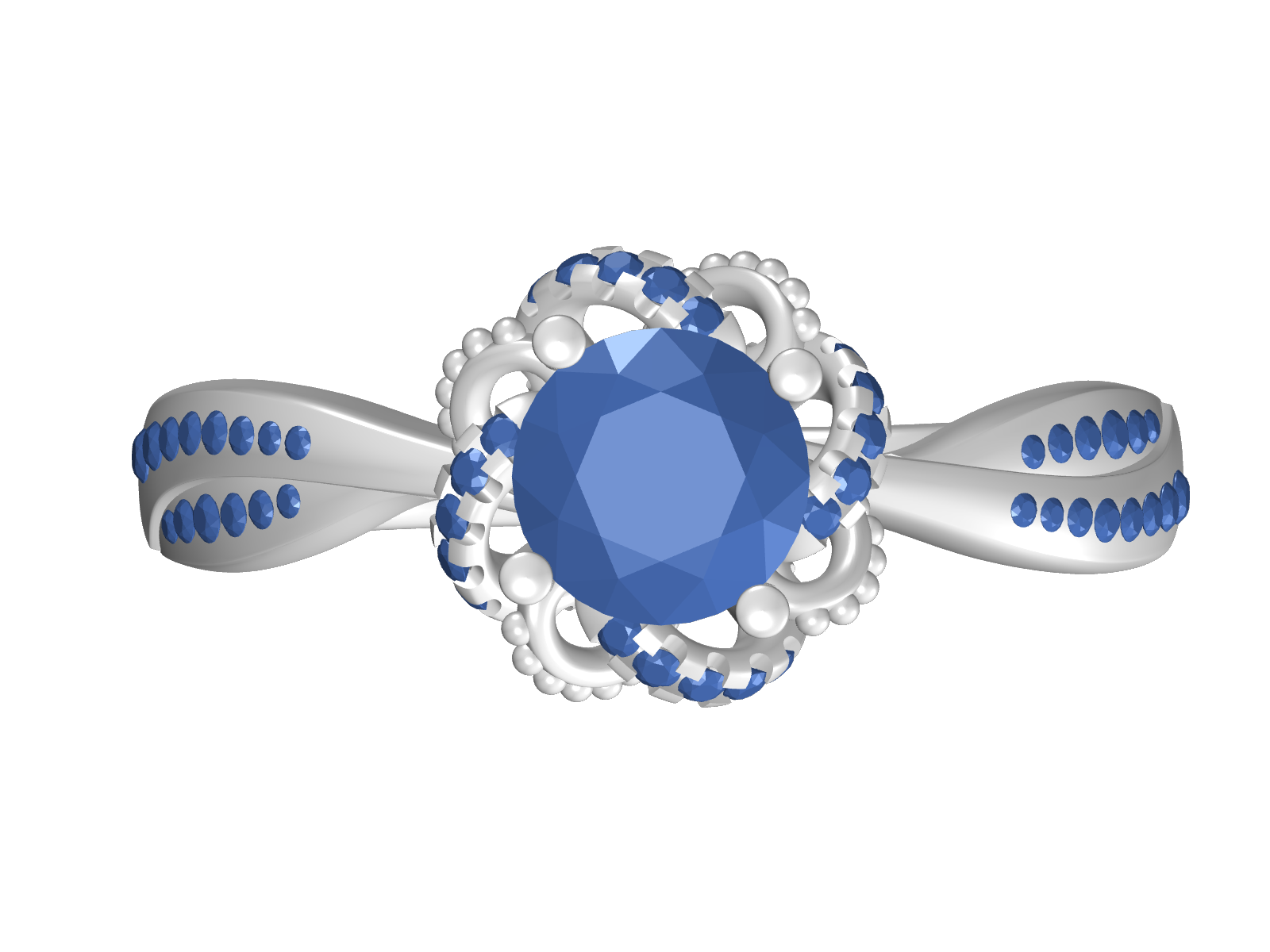 Scalloped Halo Ring with Twisted Pavé Shank