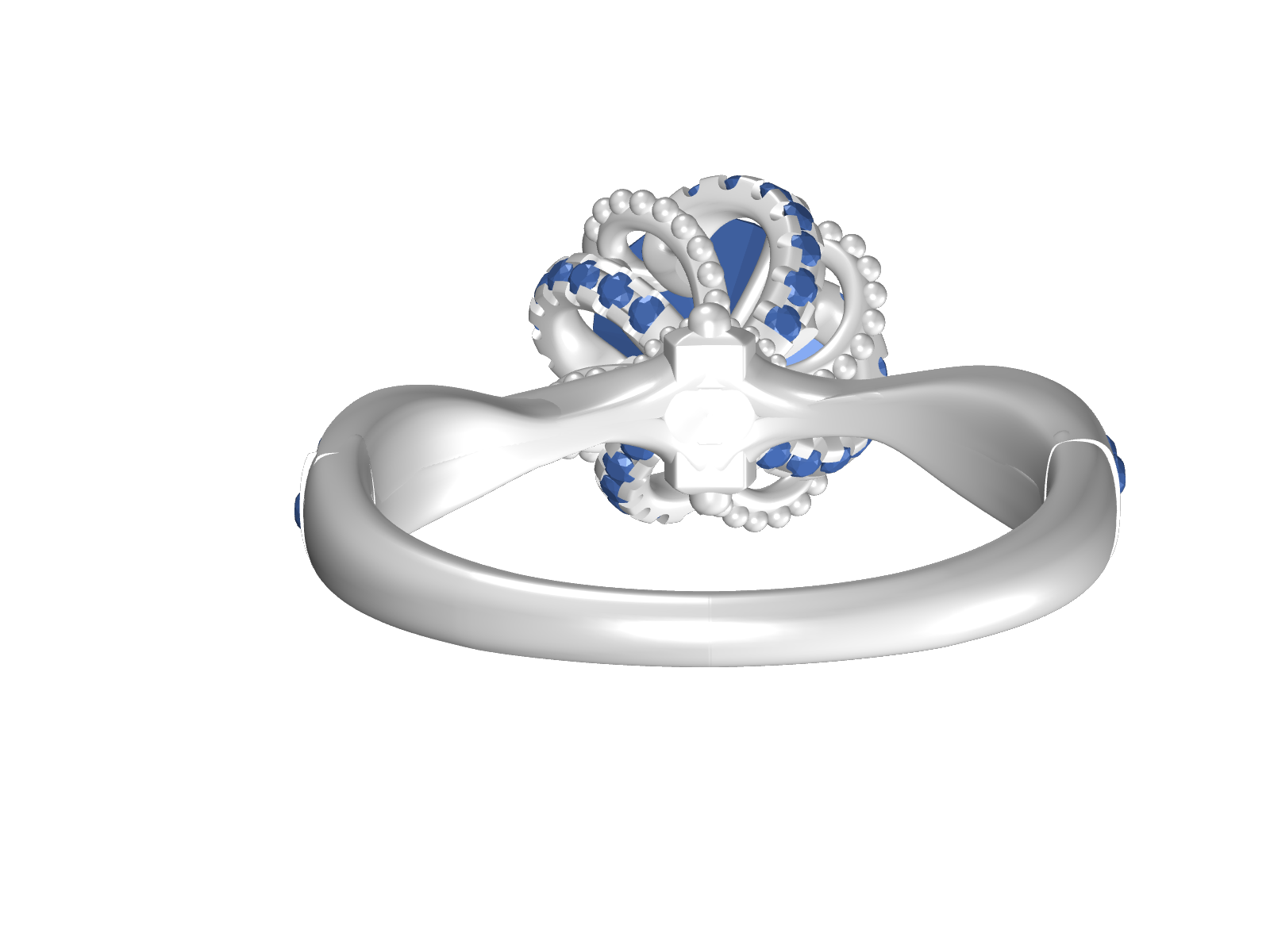 Scalloped Halo Ring with Twisted Pavé Shank — view 8
