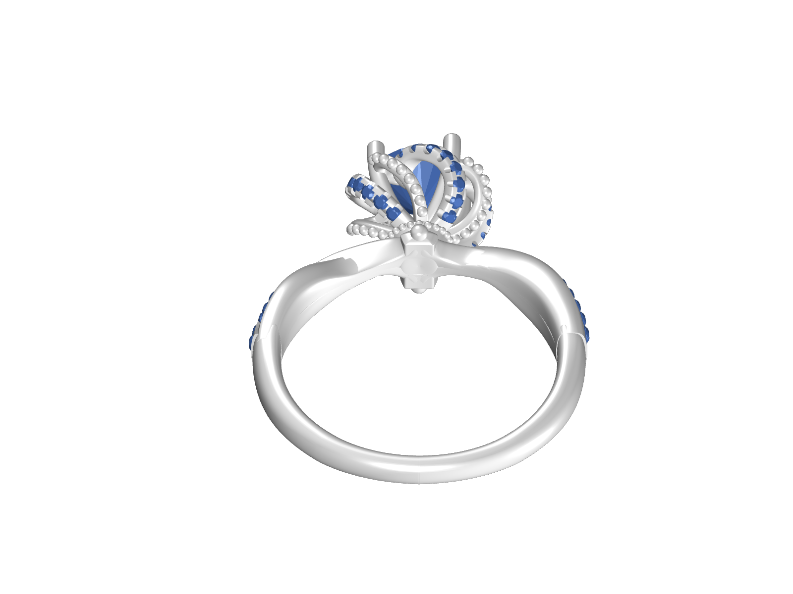 Scalloped Halo Ring with Twisted Pavé Shank — view 4