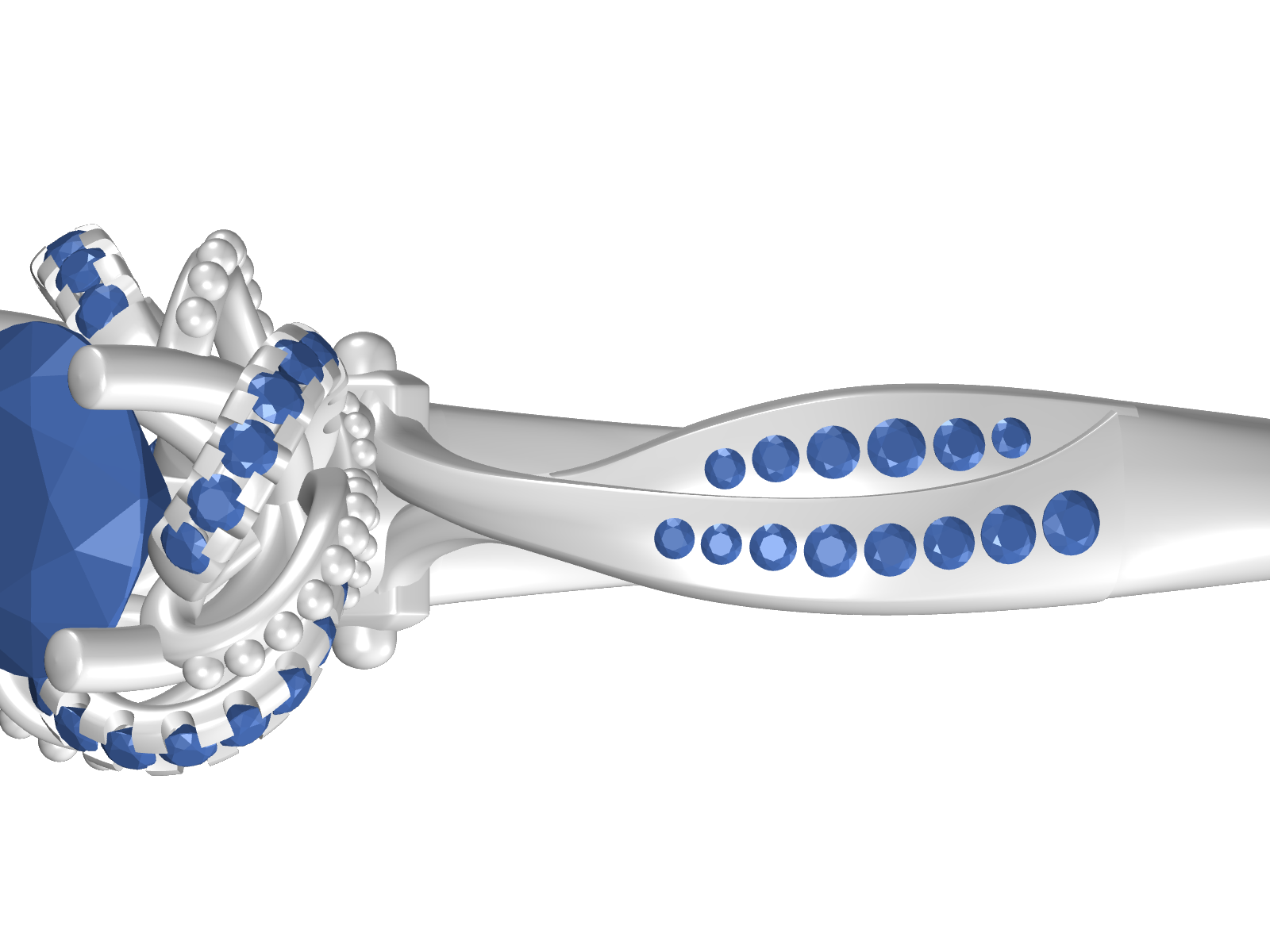 Scalloped Halo Ring with Twisted Pavé Shank — view 5