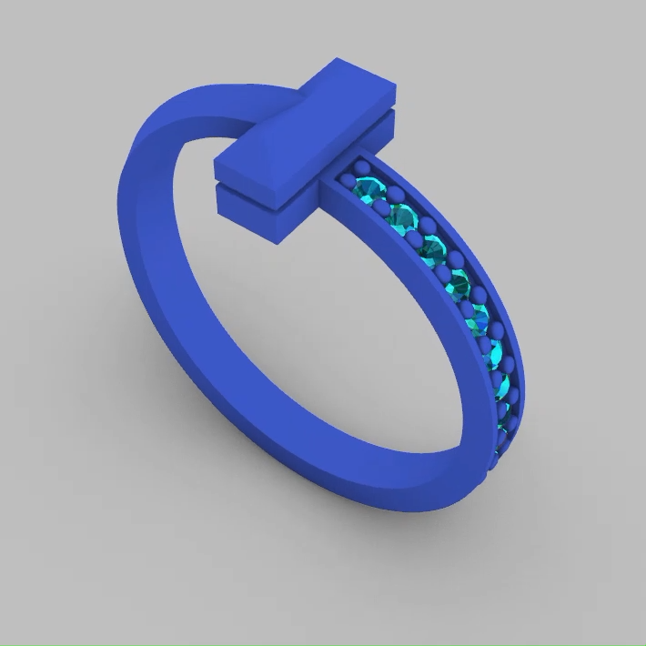 Geometric Initial "T" Ring with Channel Set Gems — view 7