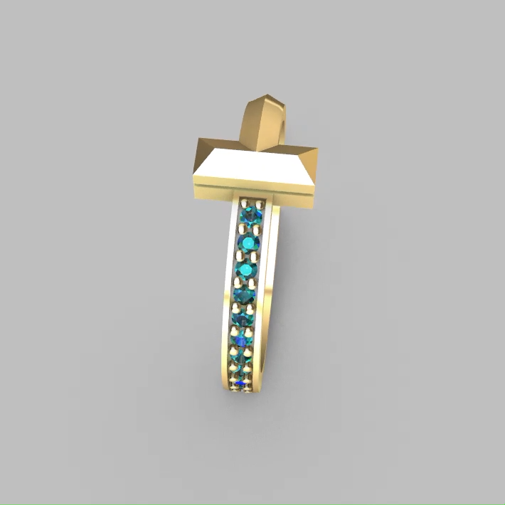 Geometric Initial "T" Ring with Channel Set Gems — view 3