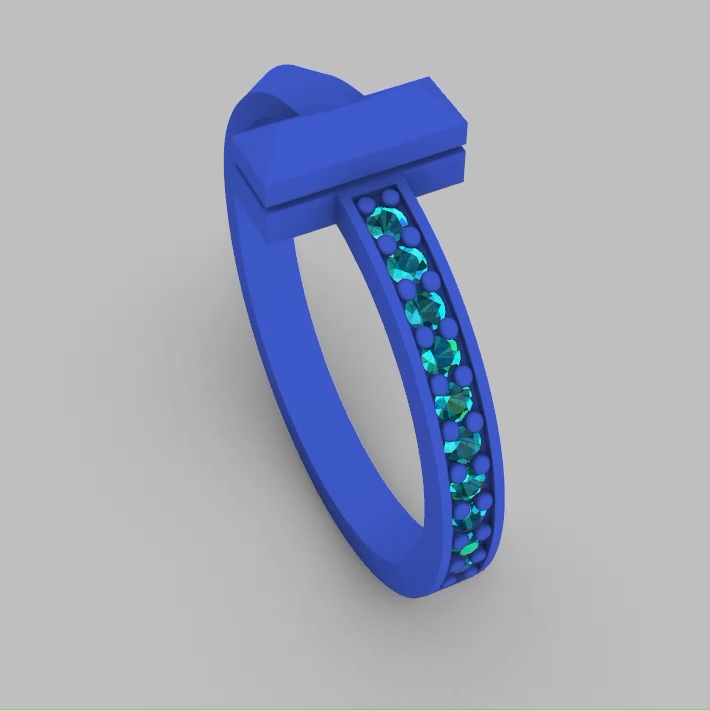 Geometric Initial "T" Ring with Channel Set Gems — view 4