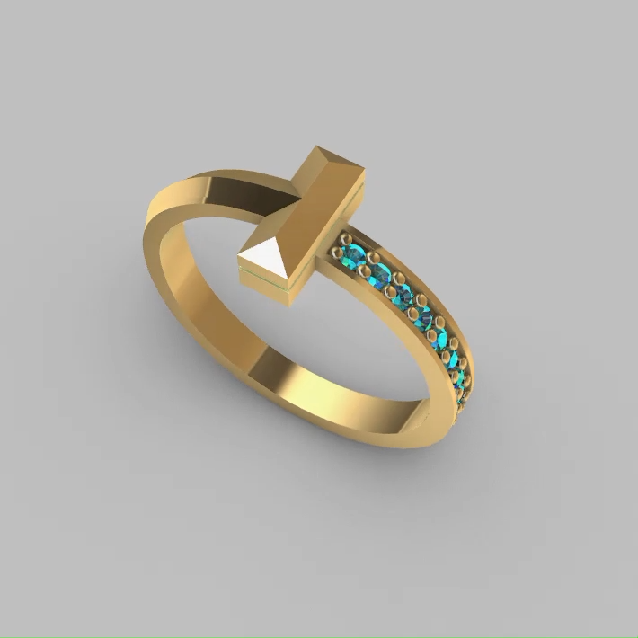 Geometric Initial "T" Ring with Channel Set Gems — view 8