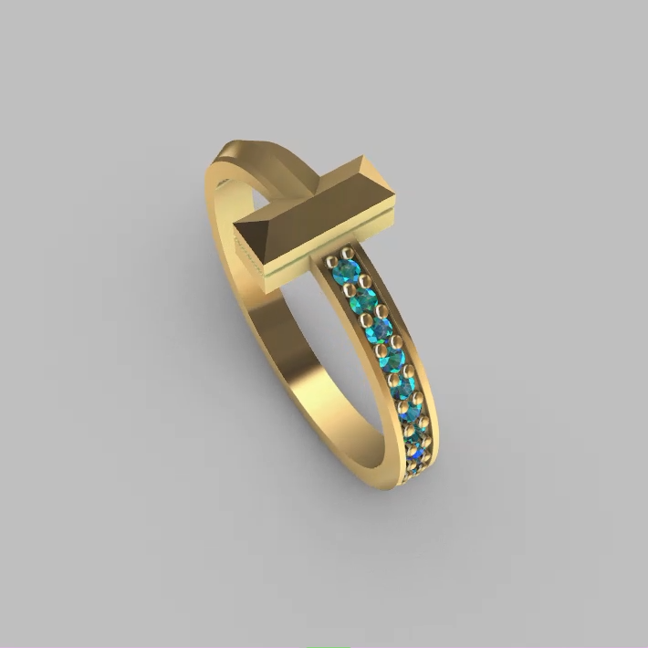 Geometric Initial "T" Ring with Channel Set Gems — view 5