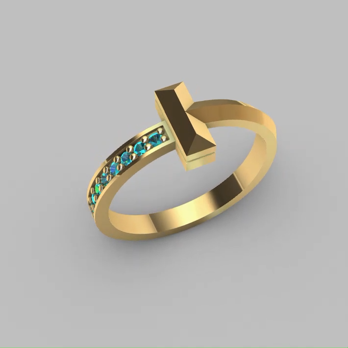 Geometric Initial "T" Ring with Channel Set Gems — view 2