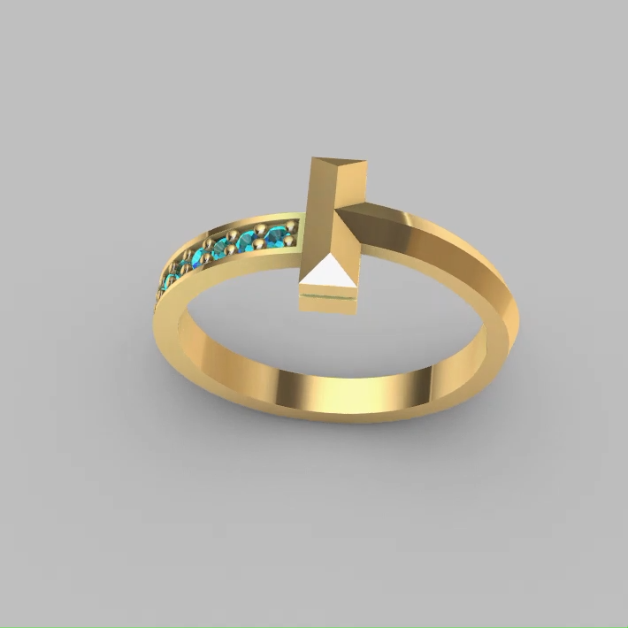 Geometric Initial "T" Ring with Channel Set Gems