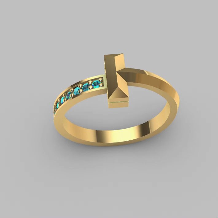 Geometric Initial "T" Ring with Channel Set Gems — view 6