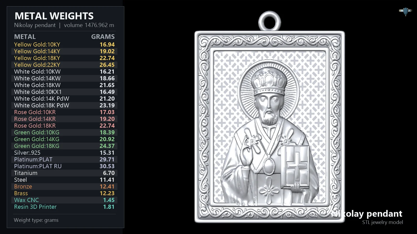 St. Nicholas Relief Portrait Pendant with Scroll Border — view 4