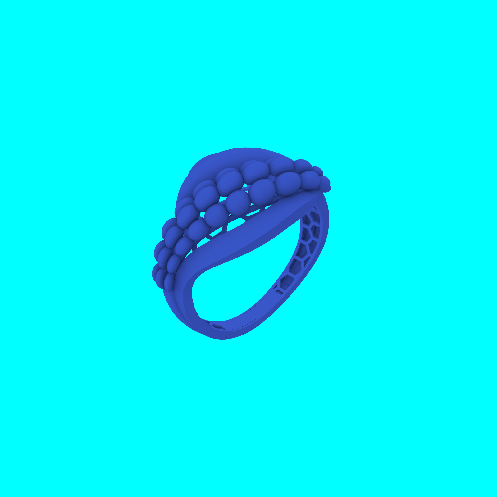 Wide Domed Crossover Ring with Beaded Texture — view 2