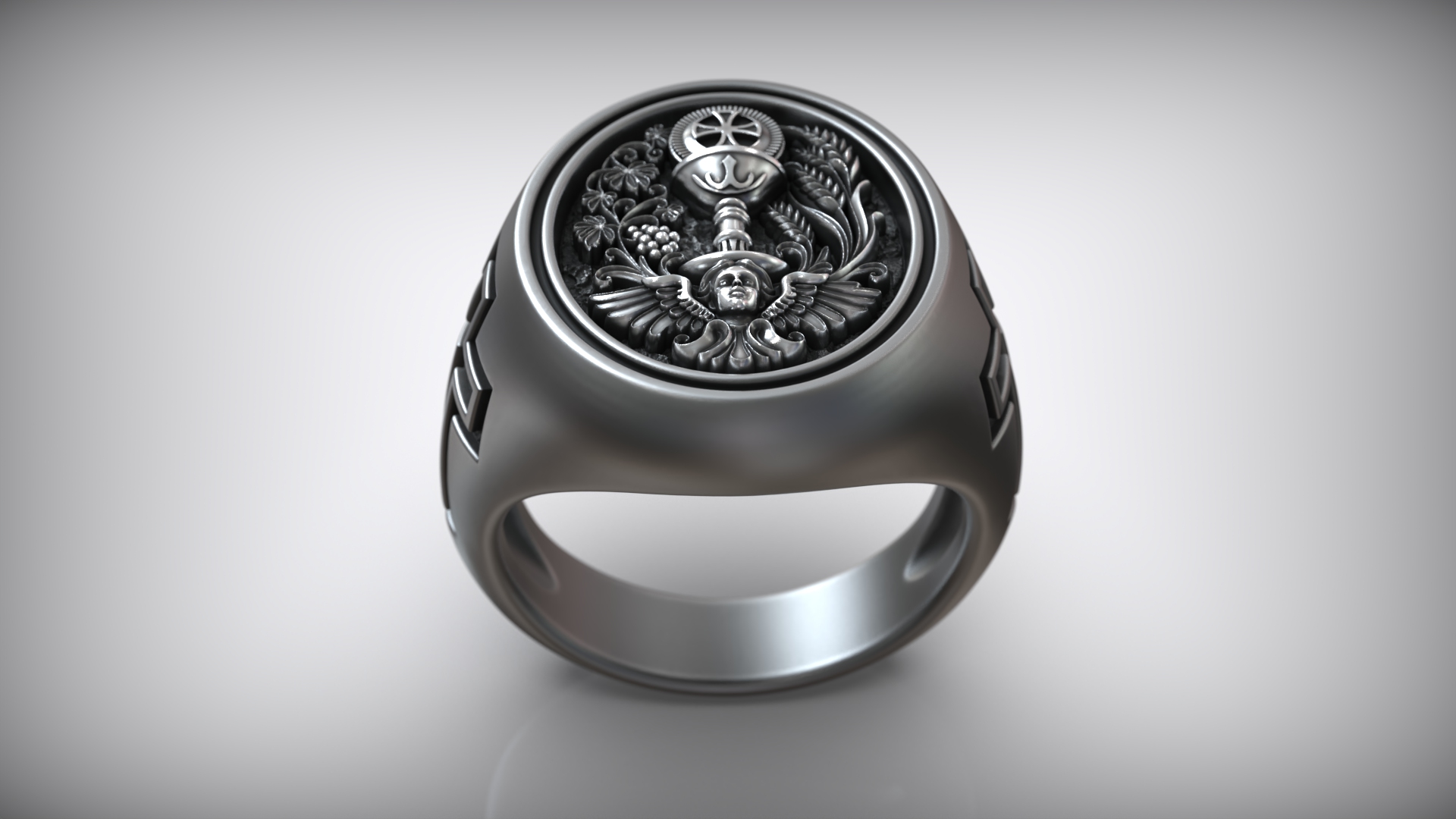 Baroque Eucharist Chalice Cross Ring Design — view 6