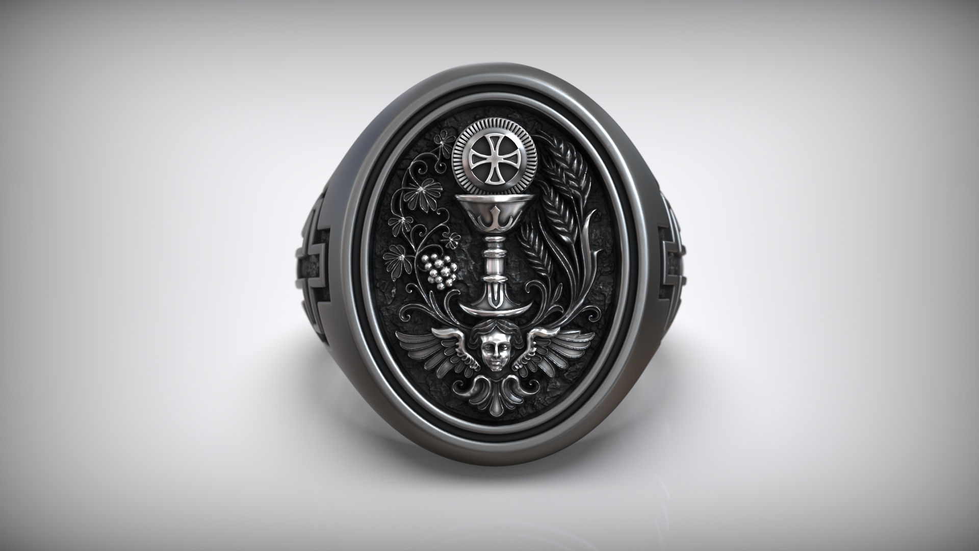 Baroque Eucharist Chalice Cross Ring Design — view 2