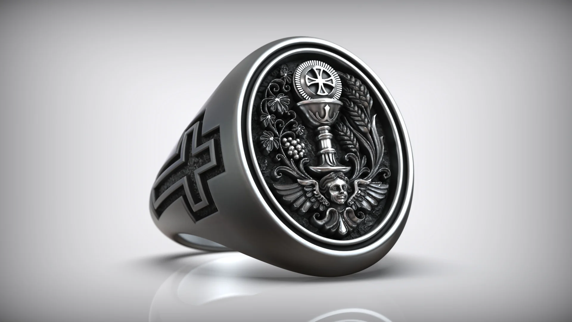 Baroque Eucharist Chalice Cross Ring Design