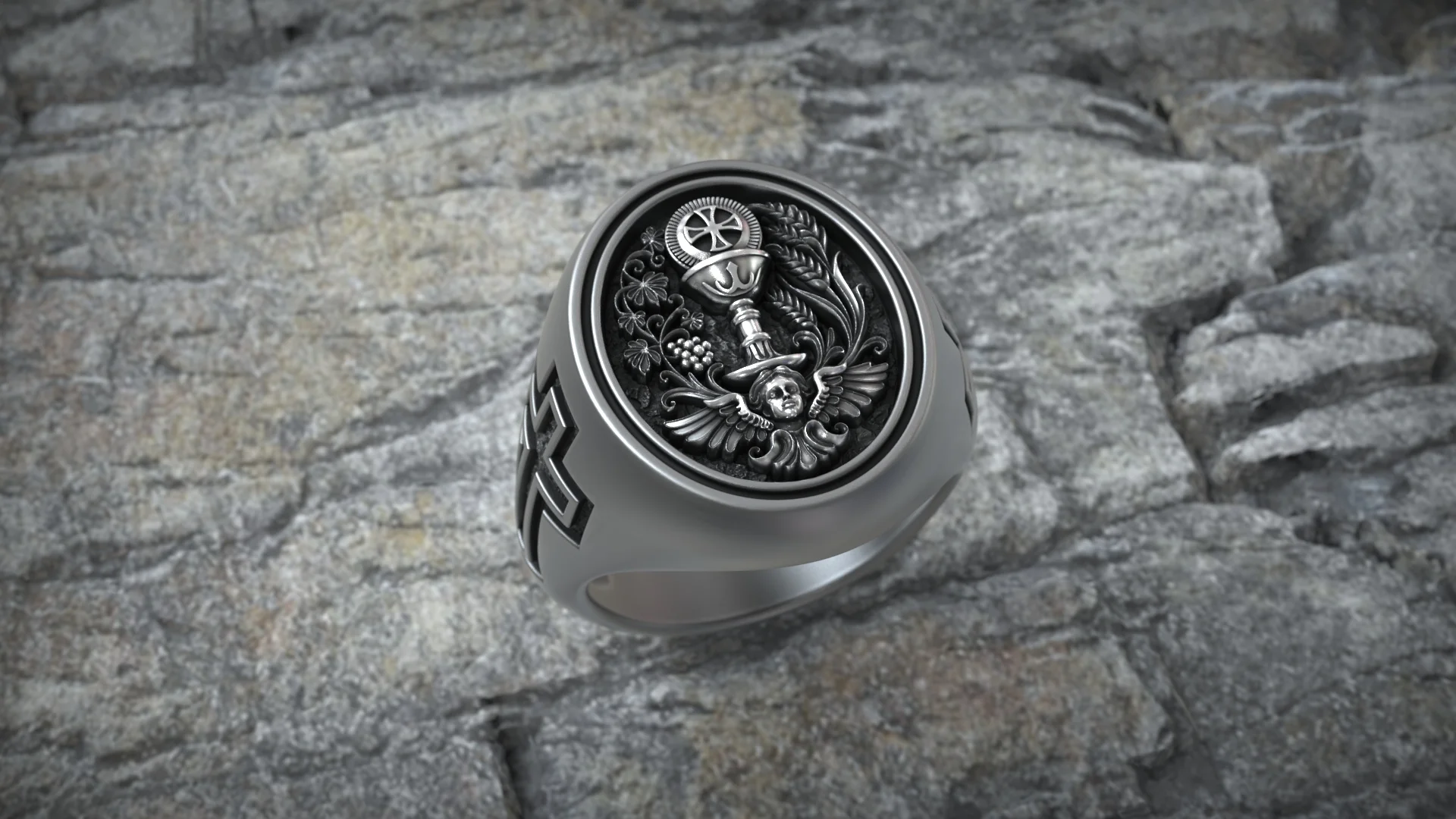 Baroque Eucharist Chalice Cross Ring Design — view 8