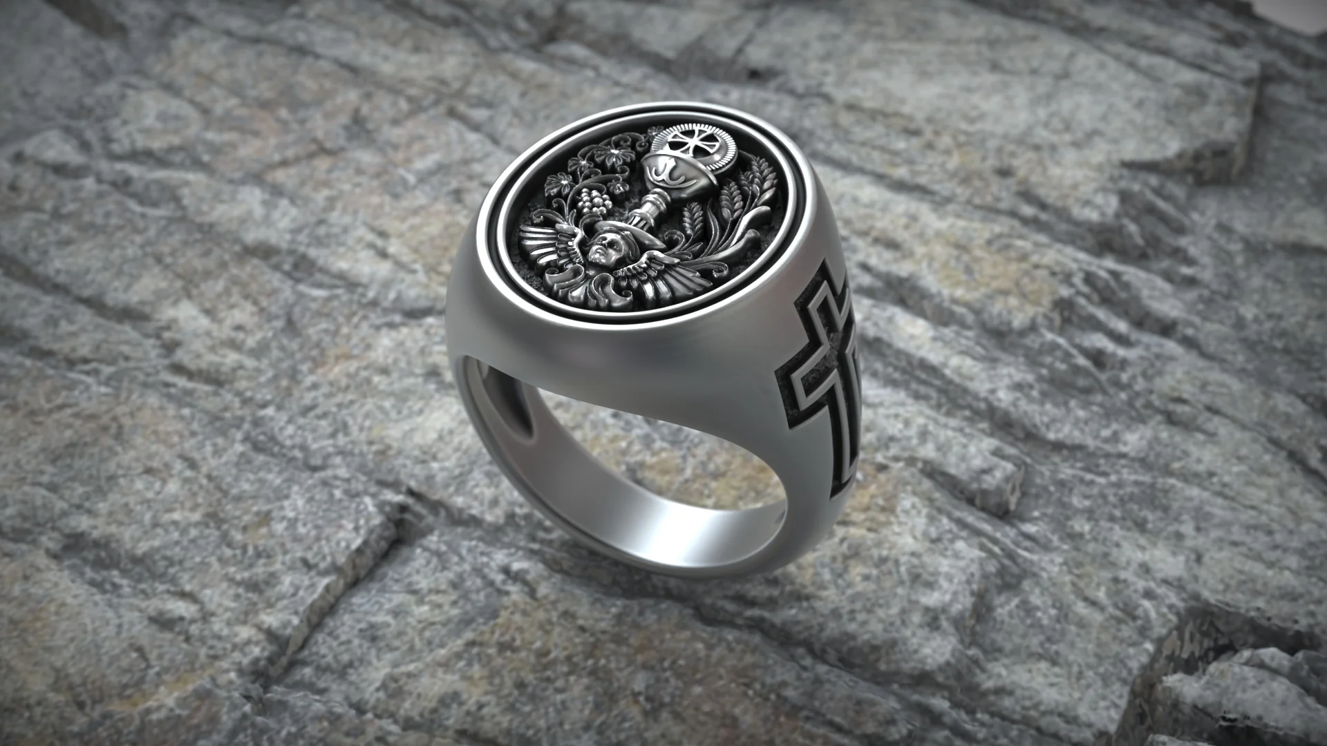 Baroque Eucharist Chalice Cross Ring Design — view 5