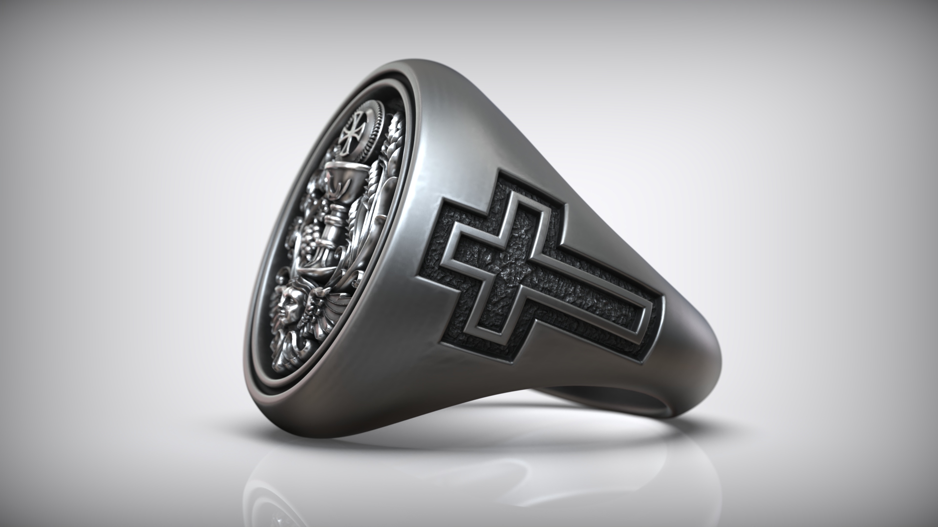 Baroque Eucharist Chalice Cross Ring Design — view 4