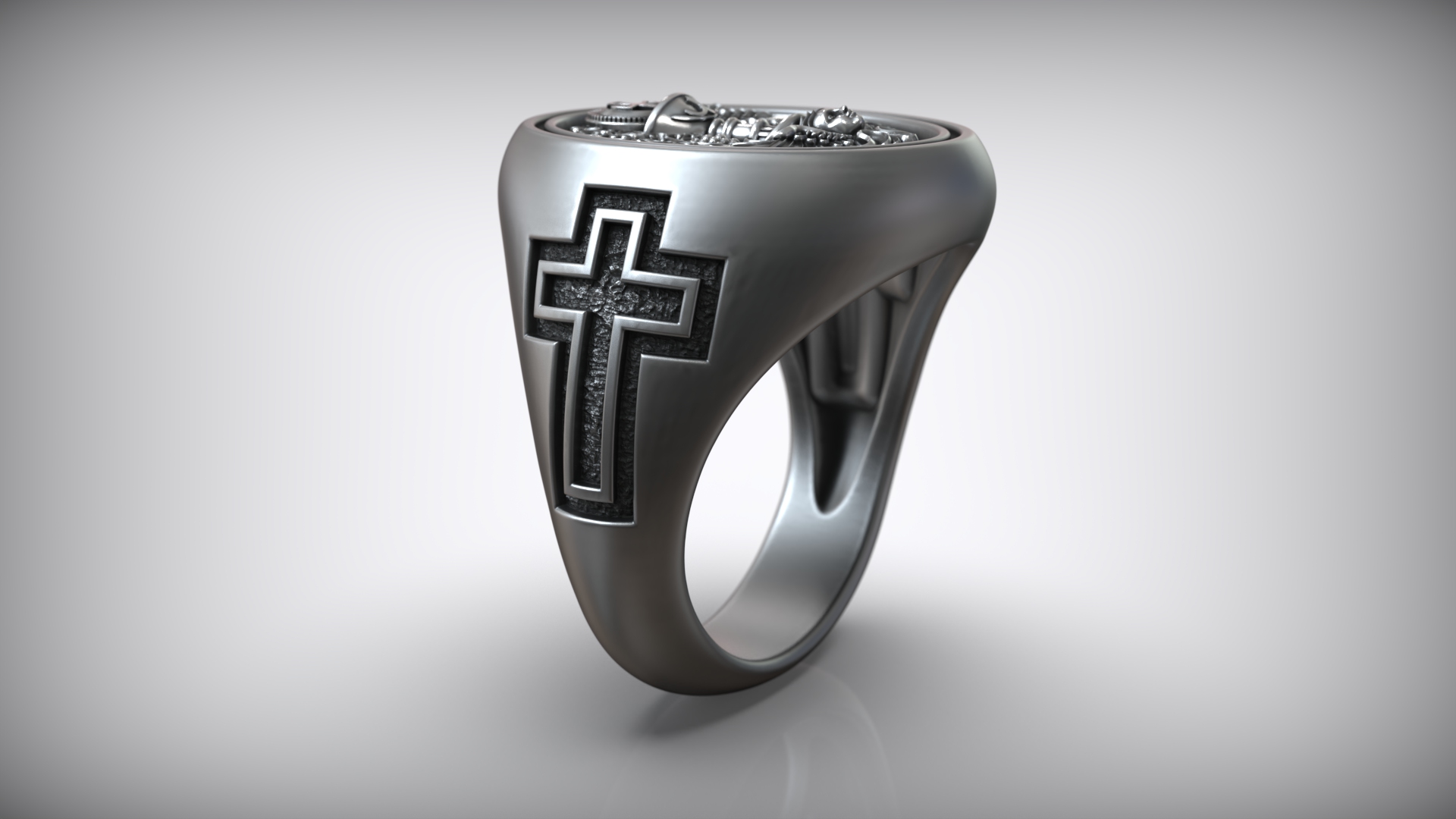 Baroque Eucharist Chalice Cross Ring Design — view 3