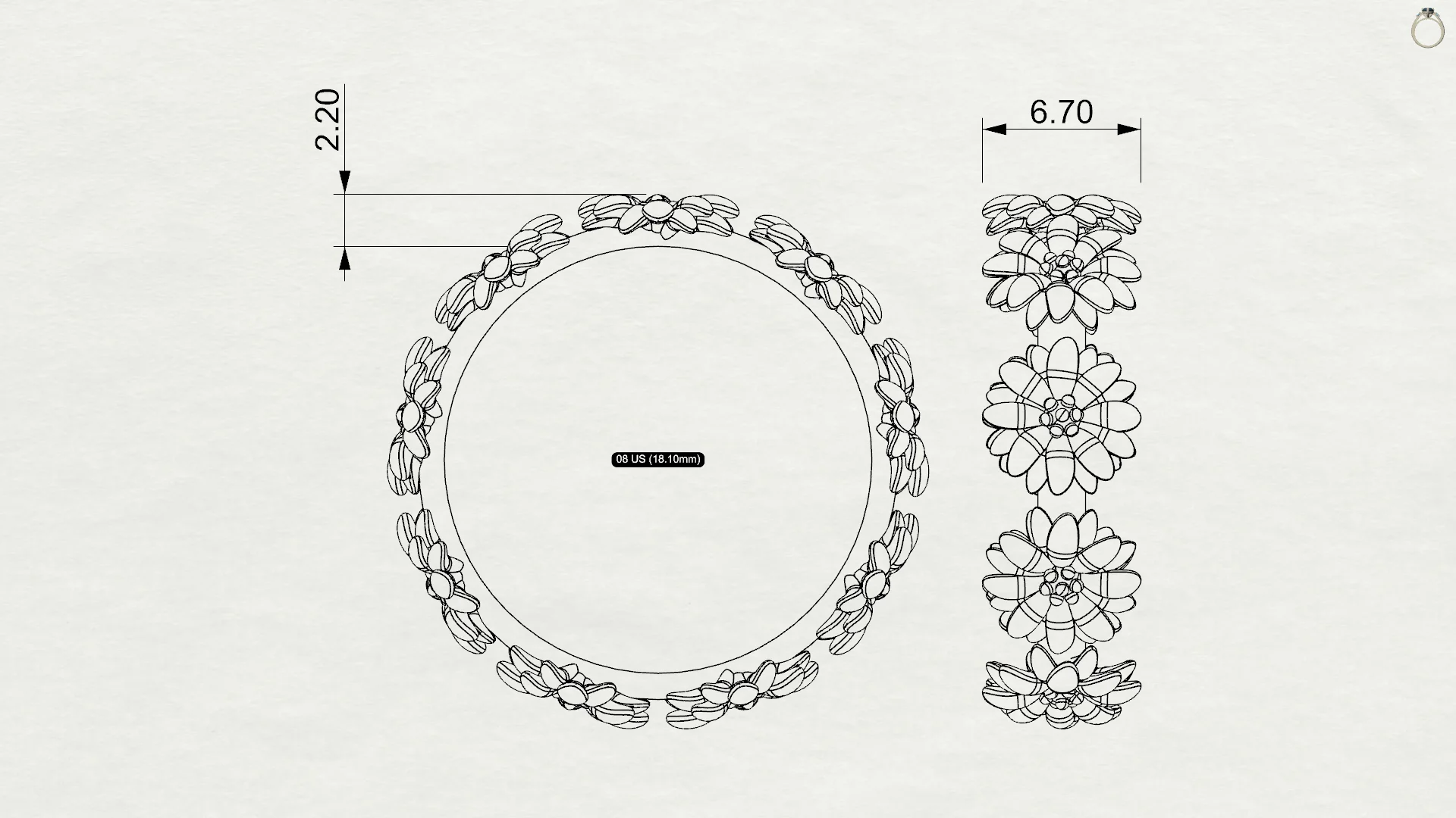 Daisy Floral Band Ring 3D Model — view 5