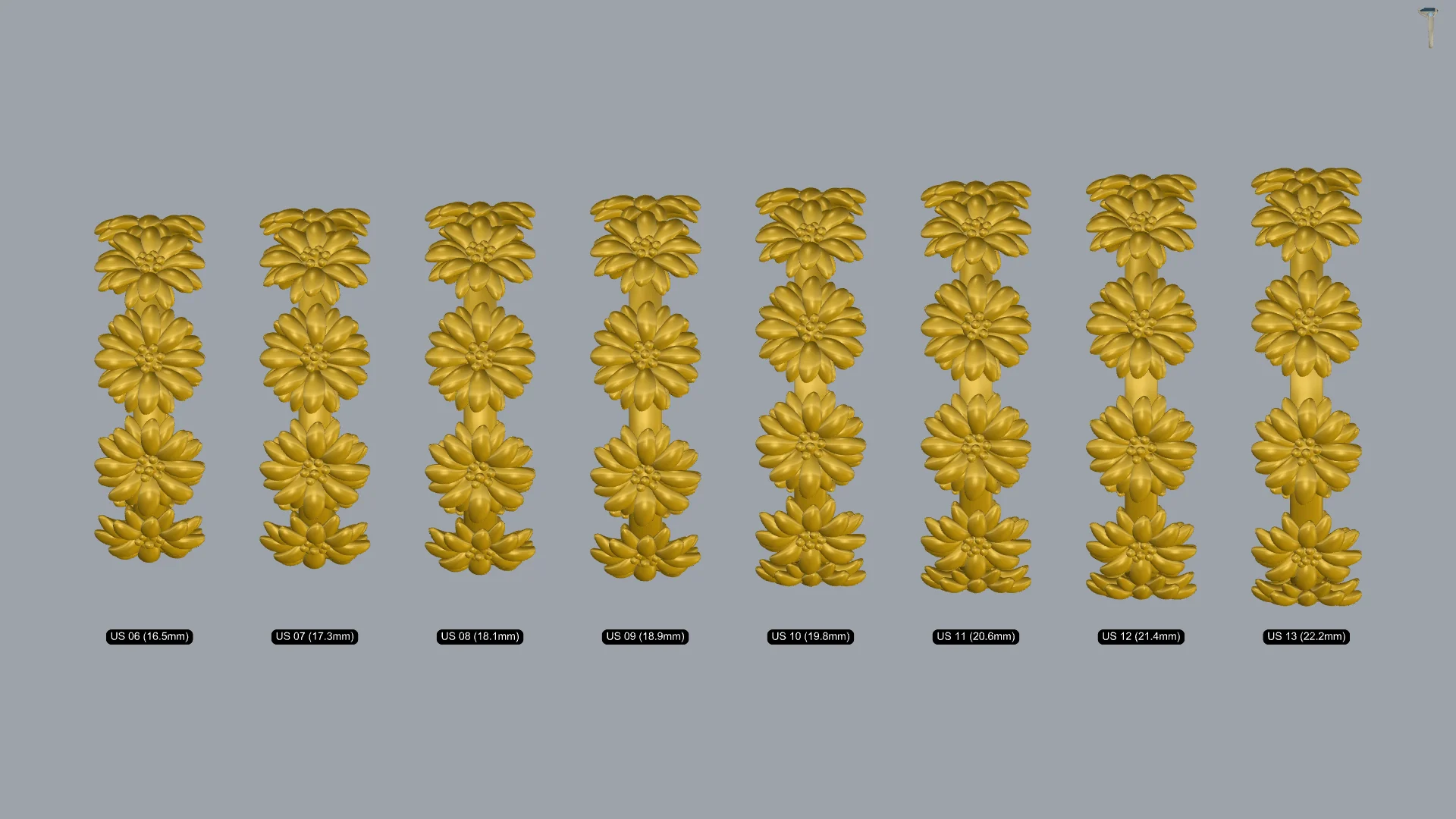 Daisy Floral Band Ring 3D Model — view 7