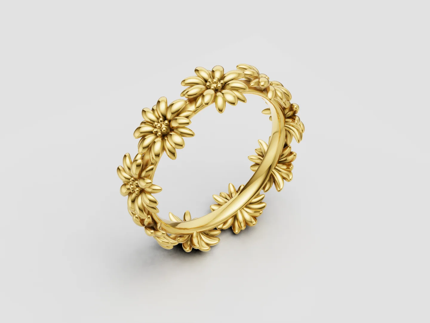 Daisy Floral Band Ring 3D Model