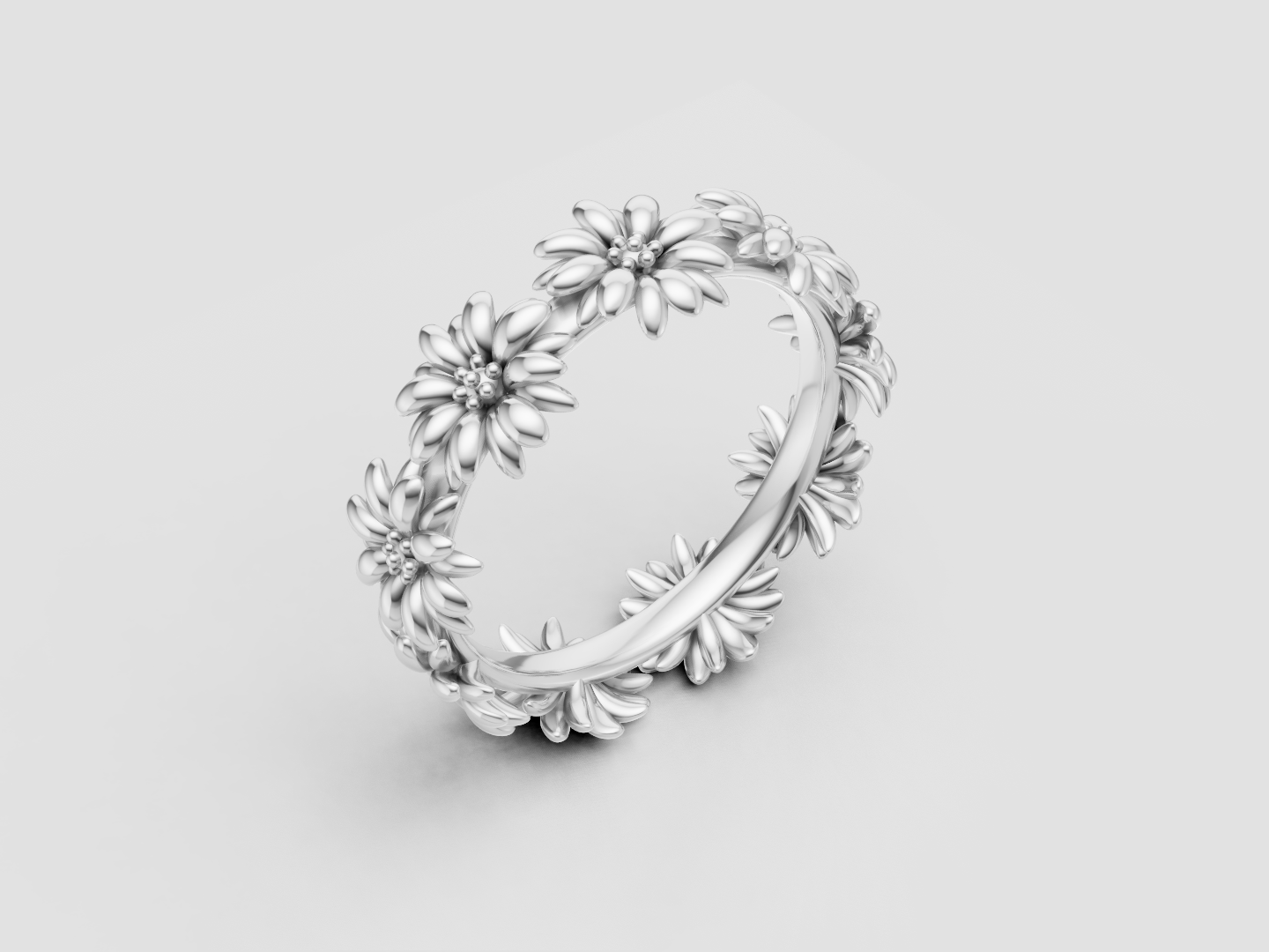 Daisy Floral Band Ring 3D Model — view 4