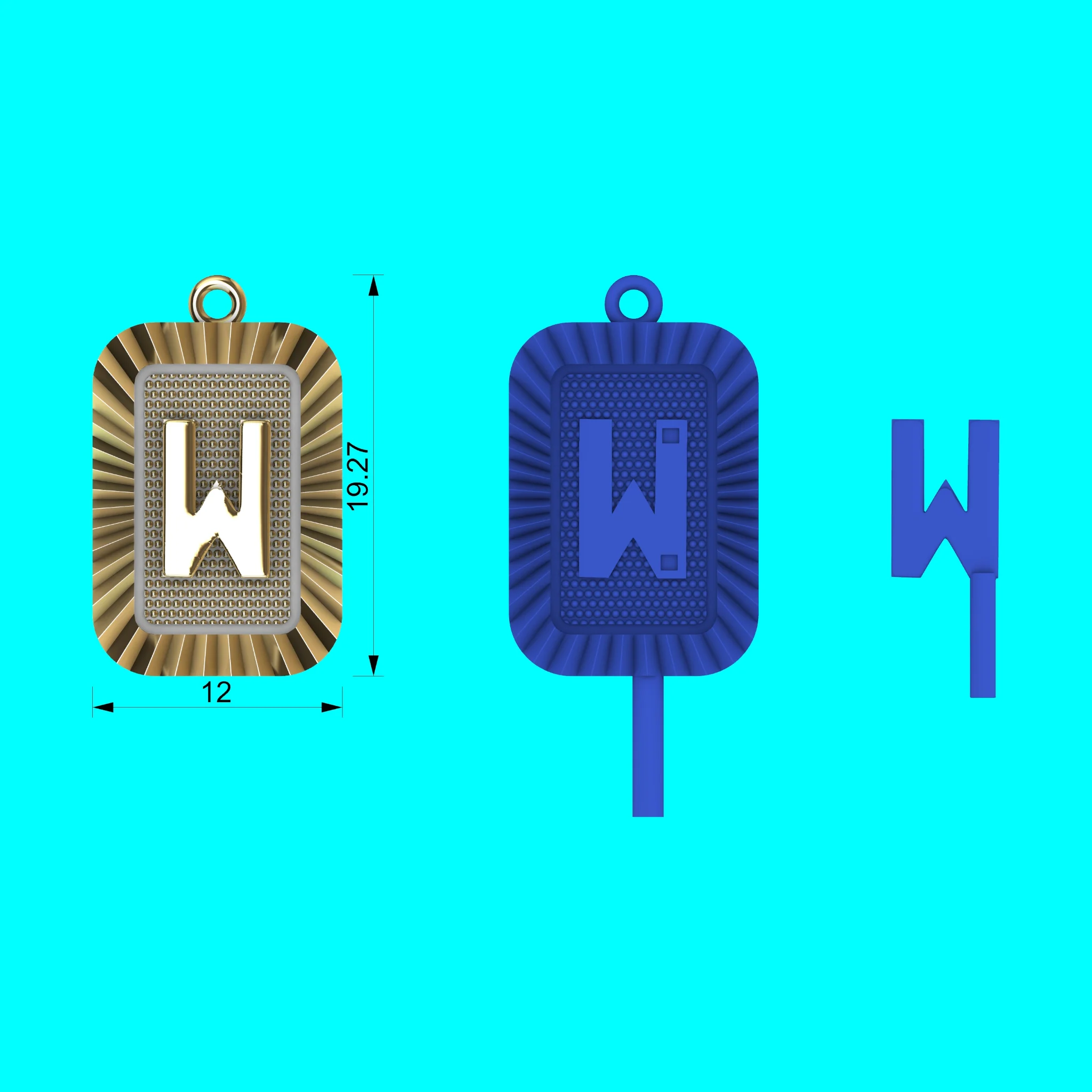 Buy W Initial Pendant CAD Model Gold Alphabet Necklace Jewelry — view 2