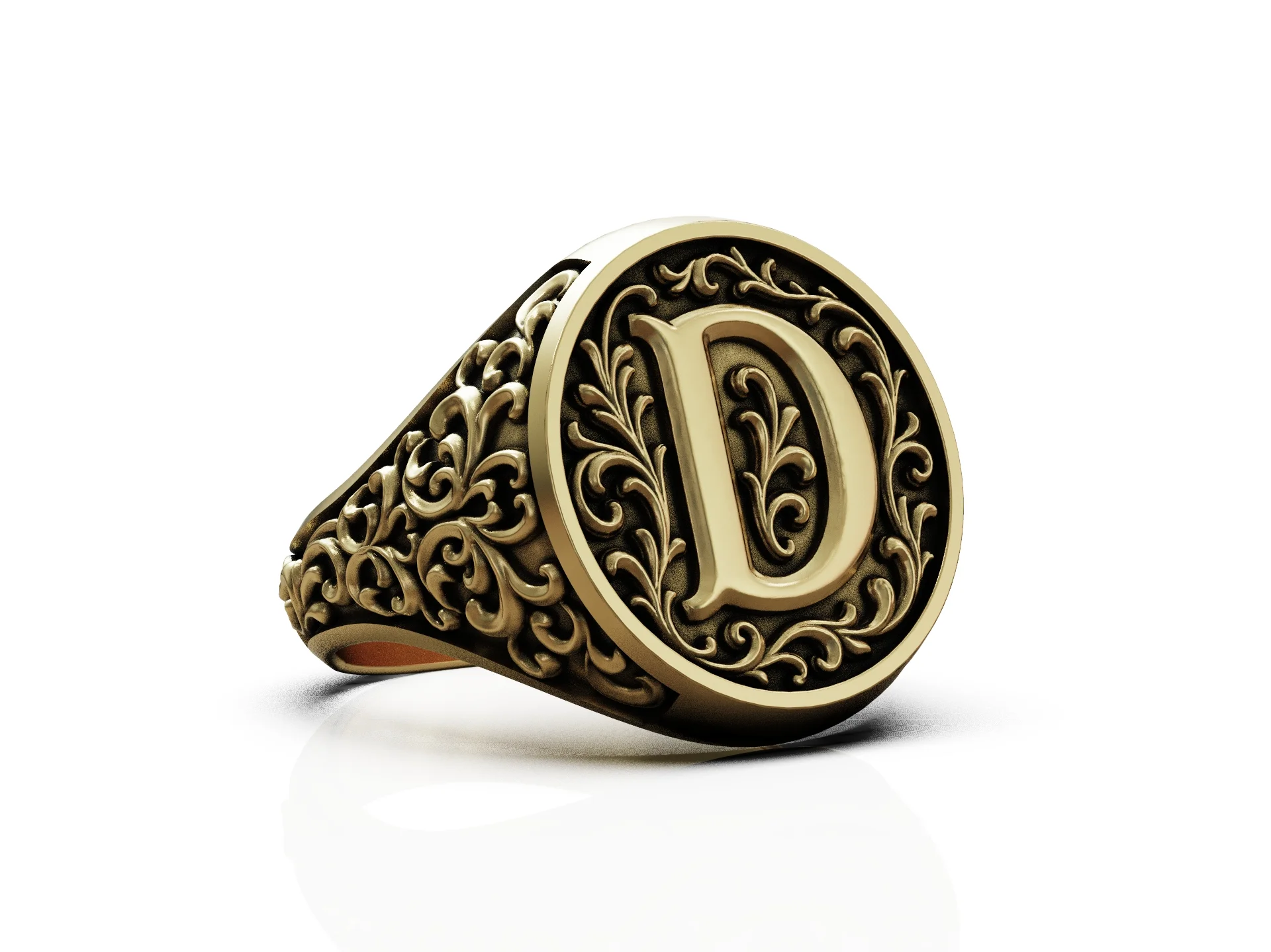 Ornate Letter D Initial Signet Ring — view 7