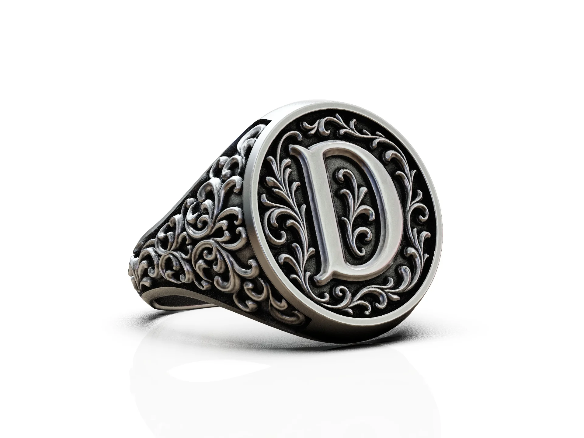 Ornate Letter D Initial Signet Ring — view 8