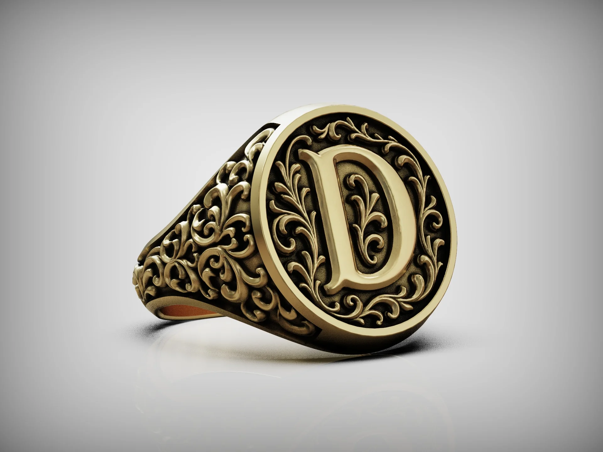 Ornate Letter D Initial Signet Ring — view 6
