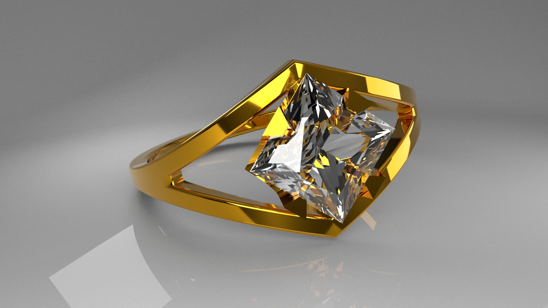 Modern Cage Princess Cut Ring