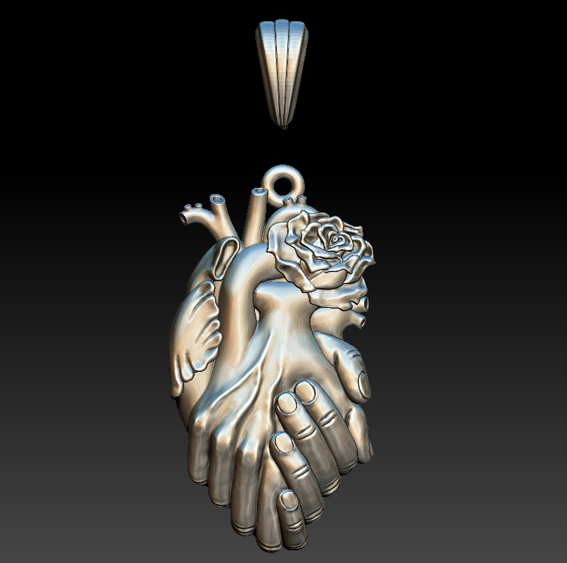 Anatomical Heart, Hands, and Rose Sculptural Pendant — view 8