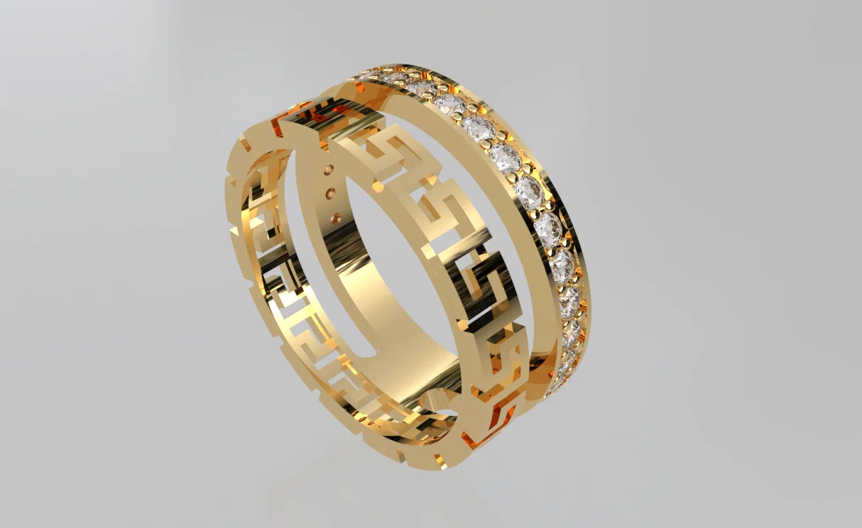 Modern Greek Key Diamond Eternity Band Ring — view 5