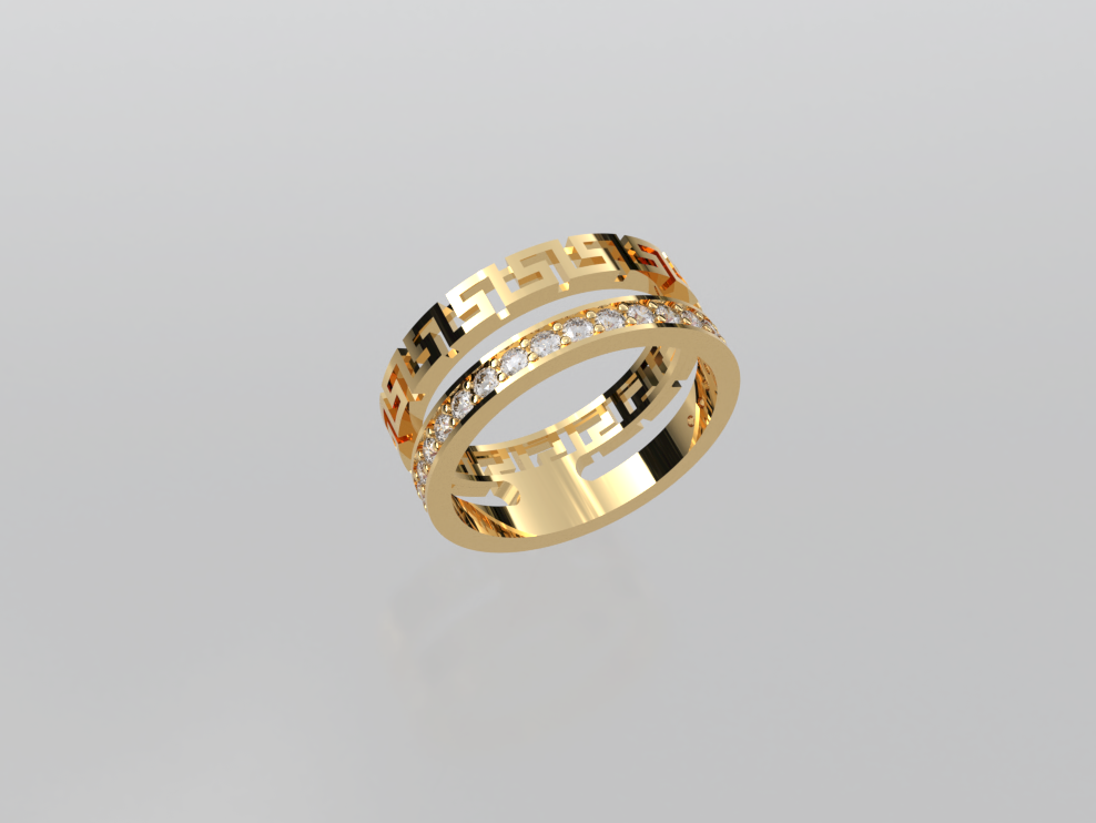 Modern Greek Key Diamond Eternity Band Ring