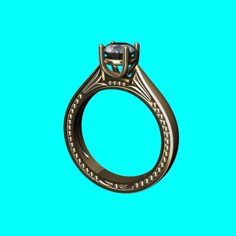 Cathedral Solitaire Ring with Beaded Shank — view 5