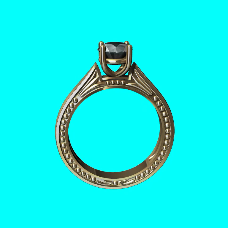 Cathedral Solitaire Ring with Beaded Shank — view 4
