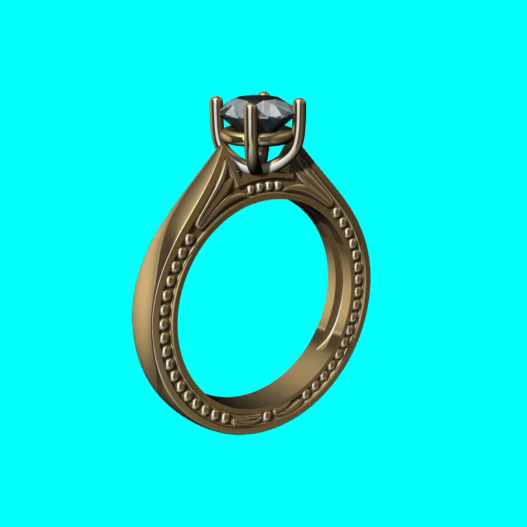Cathedral Solitaire Ring with Beaded Shank
