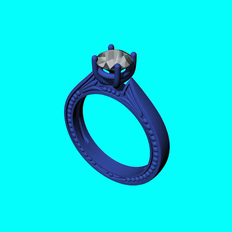 Cathedral Solitaire Ring with Beaded Shank — view 7