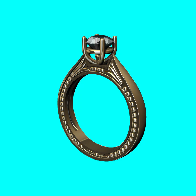 Cathedral Solitaire Ring with Beaded Shank — view 3